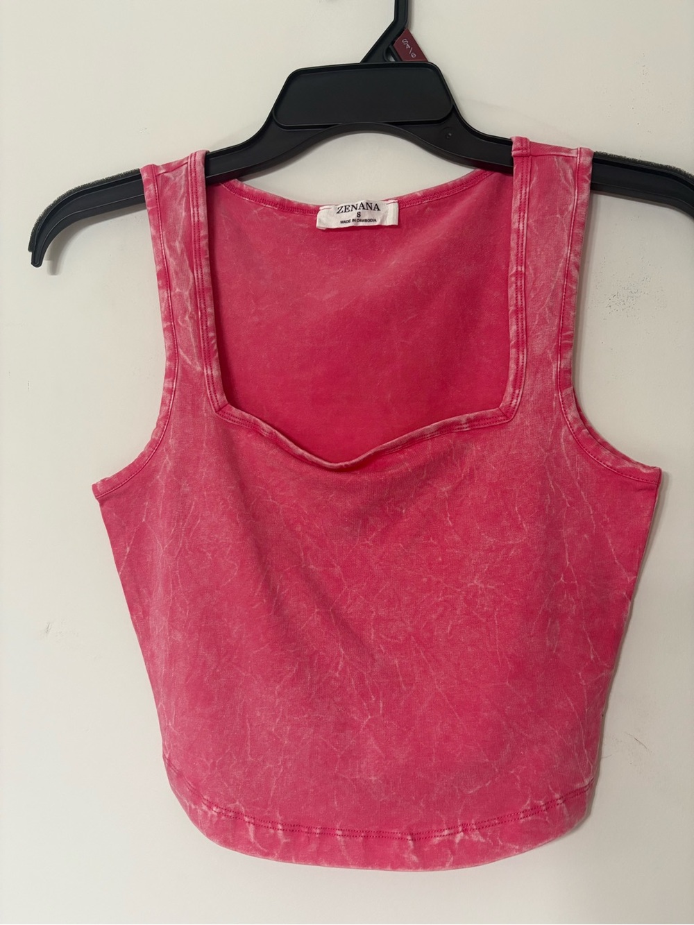 Zenana Pink Acid Wash Square Neck Cropped Tank